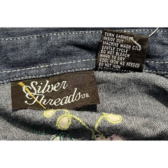 Silver Threads Wine Med Embroidered Jean ButtonUp Blouse Boho Grape Vineyard - Picture 6 of 6